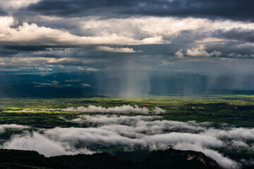 Cloudy sky and rain appeared.on the mountain Thailand