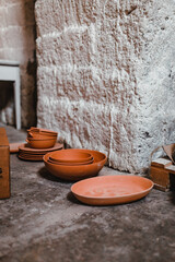 Raw ceramic dishes in the artisan workshop of Grottaglie, Puglia