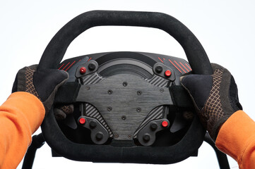 Black alcantara sport steering wheel - obrazy, fototapety, plakaty