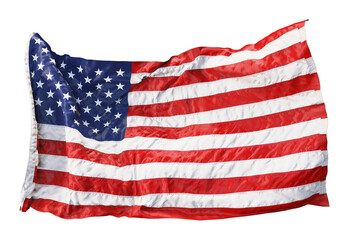 Obraz premium American flag waving in the wind isolated on white background. 3D