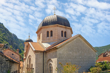 Religious architecture. Montenegro, Old Town of Kotor.  OOrthodox Church of St. Nicholas, view from Town Wall