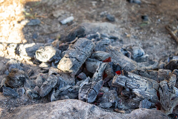 Dying campfire - faintly glowing coals