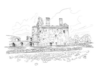 Huntly Castle. Scotland. Hand drawn city sketch. Vector illustration.
