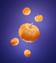 halloween pumpkin on a blue background,3d render,levitation