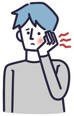歯が痛む　腫れる　男性　シンプルイラスト