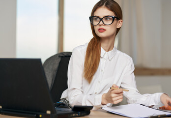 woman secretary office work laptop professional