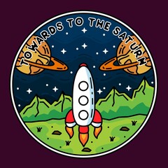 rocket monoline vintage outdoor badge design