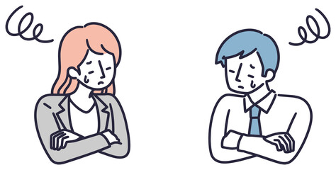 悩む　ネガティブ　男女　イラストセット