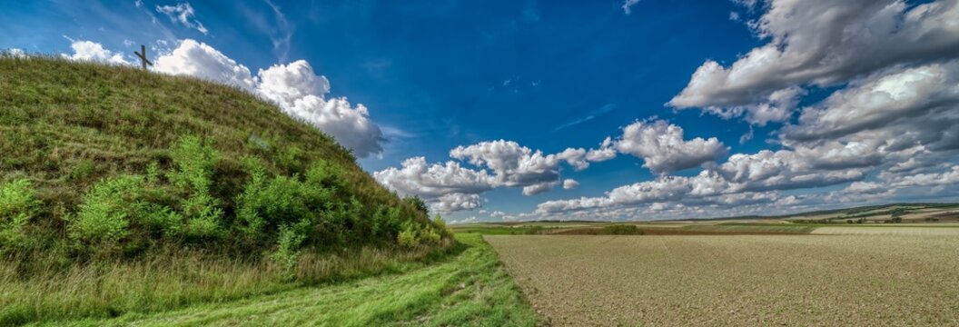 lower austrian landscape with tumulus near grossmugl leeberg