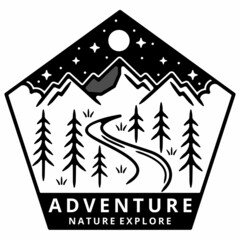 Fototapeta premium mountaiin monoline vintage outdoor badge design 