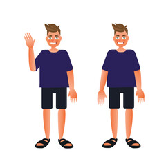 character guy smiles and waves