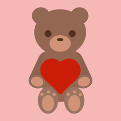 シンプルでかわいいハートを持った熊のぬいぐるみのイラスト