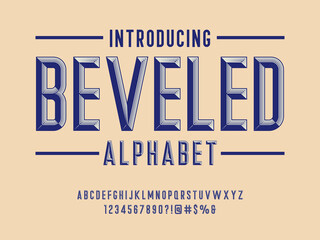 Chisel style alphabet design with uppercase, number and symbols - obrazy, fototapety, plakaty