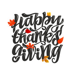 Obraz premium Give thanks! Hand drawn Thanksgiving lettering typography poster. Celebration text Happy Thanksgiving day on textured background for postcard, icon, logo or badge. Vector vintage style calligraphy EPS