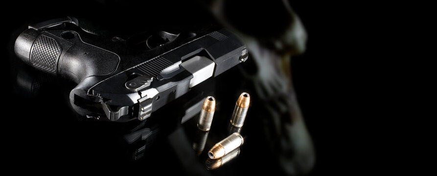 3D illustration of a ghost gun with bullets