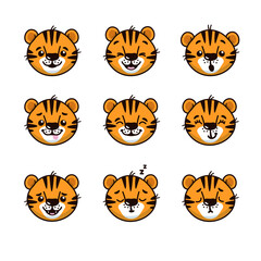 Obraz na płótnie Canvas Vector image. Set of isolated emoticons. Cute tiger cubs with different emotions.