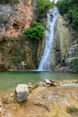 Bella cascada denominada El Chorrero de la Castellana, cerca de la población de Chera, en la provincia de Valencia. Comunidad Valenciana. España. Europa