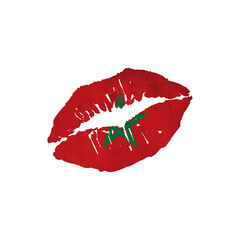 World countries. Lip print patriotic kiss- sublimation on white background. Morocco