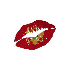 World countries. Lip print patriotic kiss- sublimation on white background. Montenegro