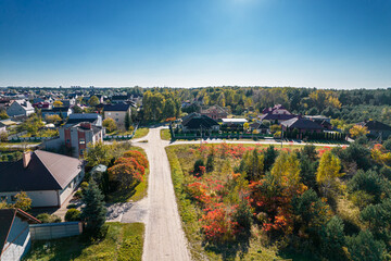 Suburban autumn forest from above