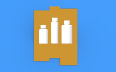 White cosmetic bottles, isolated on a blue background. Cosmetic packaging. Three containers for cosmetics. 3d image. 3d rendering.