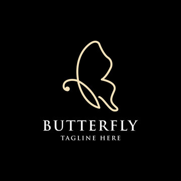 Flying Butterfly Logo with simple minimalist line art style