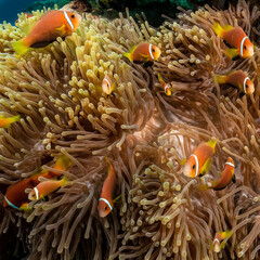 Naklejka na ściany i meble Maldive anemonefish, Amphiprion nigripes, in Maldives
