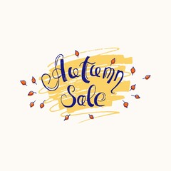 Lettering Autumn sale on a background of hatching with a marker