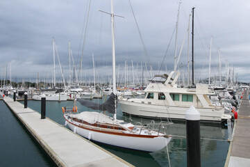 Fototapeta premium 1-9-2019 Auckland, New ZealandAtmosphere on one of the big piers in Auckland in the morning