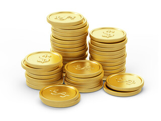 Stack of gold coins isolated on white. 3d rendering