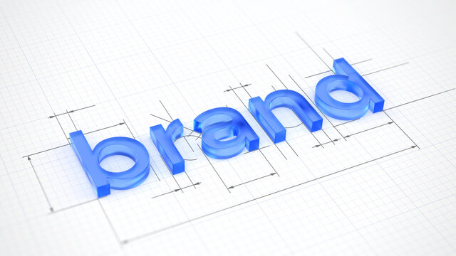 Brand name design development . Concept of company identity. 3d rendering