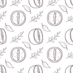 Hand drawn black and white seamless pattern with mandarins