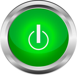 green power button with a metal border