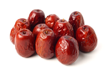 Dry red jujubes isolated on white background 