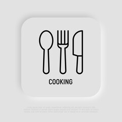 Cutlery set thin line icon. Fork, knife, spoon. Cooking. Modern vector illustration.