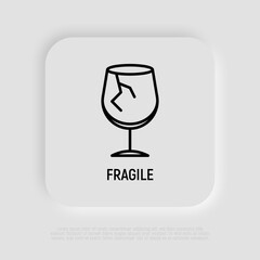 Fragile thin line icon, broken glass. Modern vector illustration for package sticker.