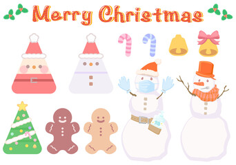 クリスマスのシンプルでかわいいイラストのセット