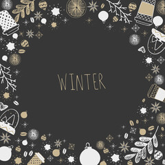 Cute, dark winter frame in black and gold colors.