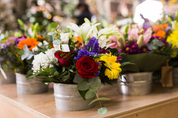 a bouquet of flowers on the table
