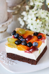 Piece of homemade fruit cake.