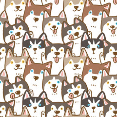 Seamless Pattern of Cartoon Siberian Husky Dog Illustration