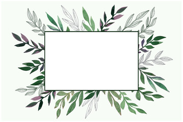 Vector frame with watercolor leaves. For invitations to a wedding, a bachelorette party, a boho party, a conservationist party.