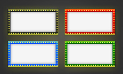 Blank lightbox set on black background. Illuminated lightbox screen with blank space for design. Vector illustration.