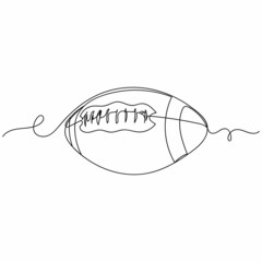Continuous one line drawing of american football ball in silhouette on a white background. Linear stylized.