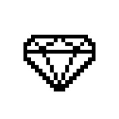 Pixel 8 bit diamond icon. Isolated object on white background. Emotion sign. Vector illustration.