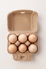 open egg box with eggs isolated on white background.