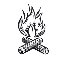 Bonfire, hand drawn illustration, flame, burning.