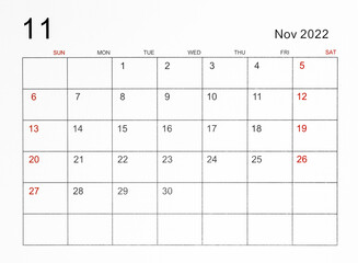 November 2022 calendar template.