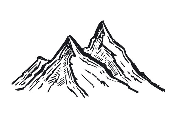Landscape mountains. Hand drawn illustration.	