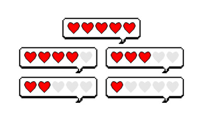 Obraz premium Heart red rating of pixel design. Feedback love for sites, travel packages, hotels, online stores, reviews. Vector illustration.